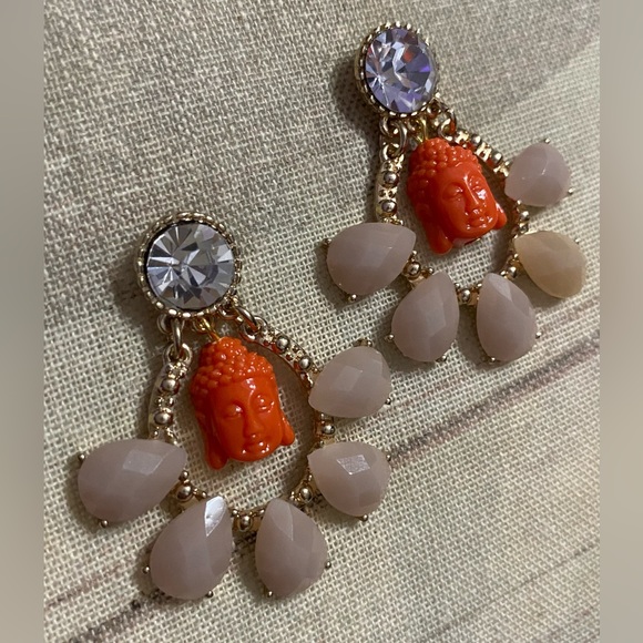 Delicate rhinestone taupe orange Buddha Lucky good Evil Eye Charm yoga spiritual - Picture 2 of 3